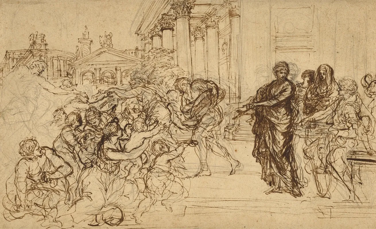 Saint Cecilia Giving Alms To The Poor by Pietro da Cortona - Canvas Print