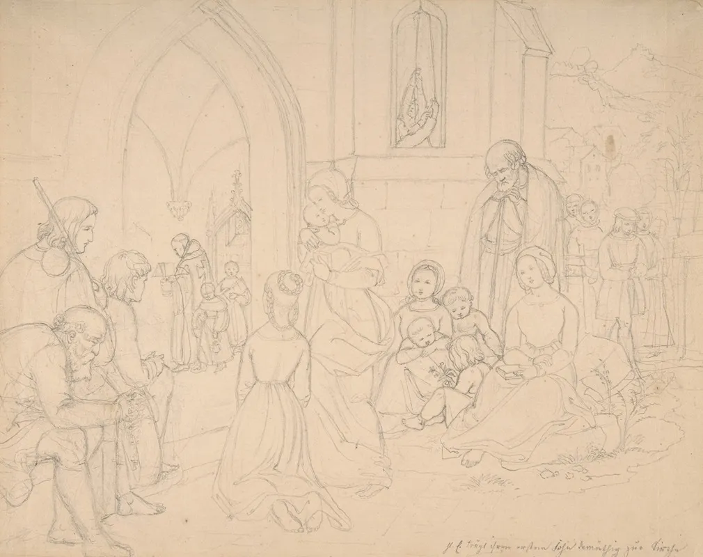 Saint Elizabeth Carrying Her First Born Son To The Church by Ludwig Emil Grimm - Canvas Print