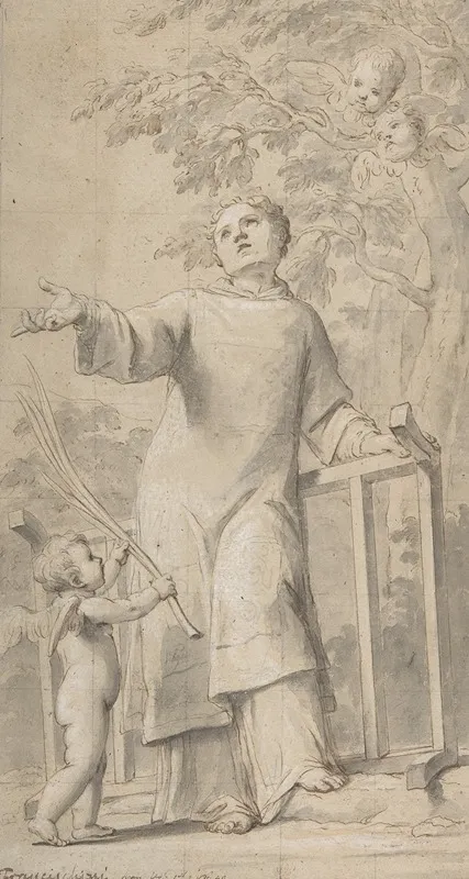 Saint Lawrence Standing And Holding The Grill Instrument Of His Martyrdom by Marcantonio Franceschini - Canvas Print