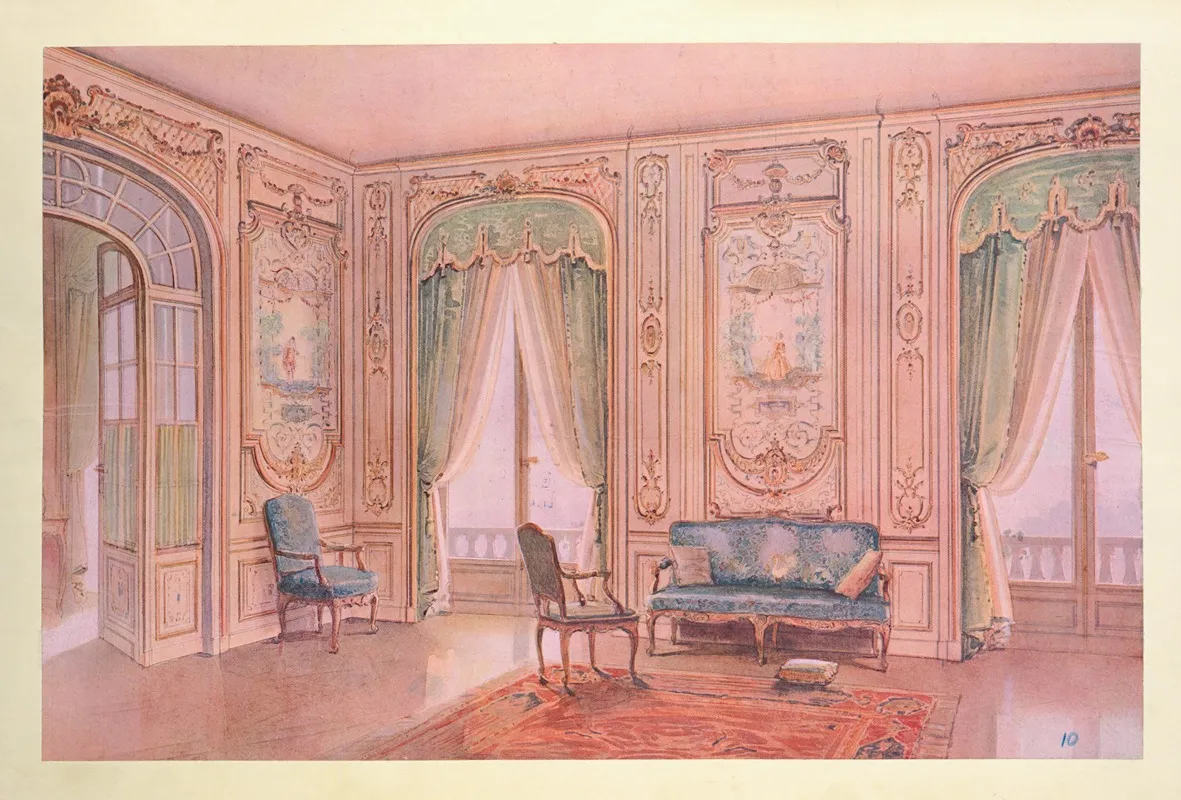 Salon Peint Style Regence Decore De Panneaux Peints Par Lancret by Georges Rémon - Canvas Print