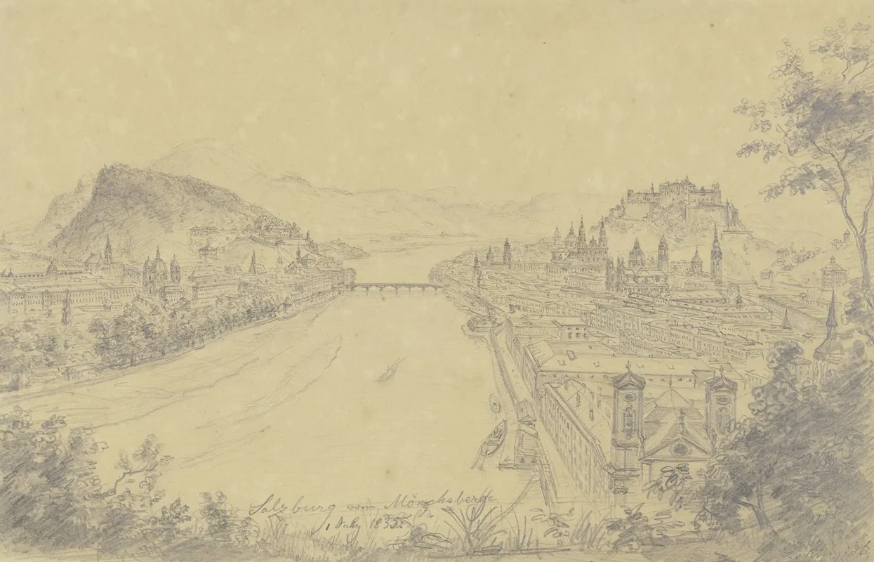 Salzburg Vom Monchsberg Aus Geehen by Ludwig Daniel Philipp Schmidt - Canvas Print