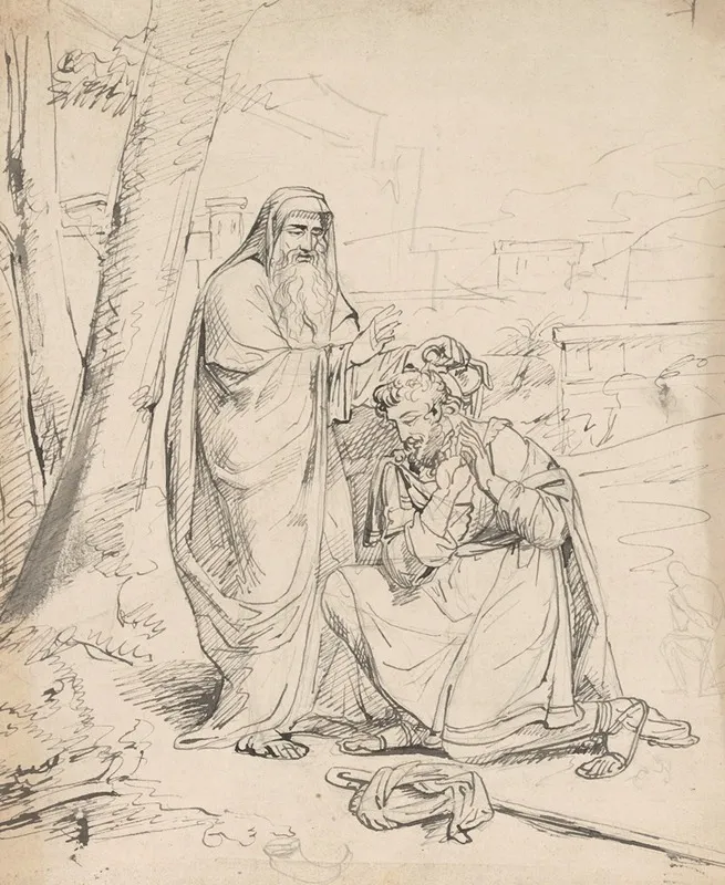 Samuel Anoints Saul King by Jean Antoine Verschaeren - Canvas Print