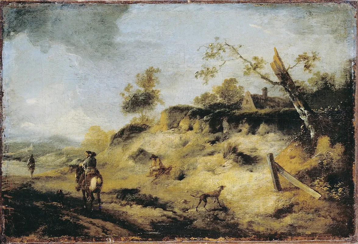 Sandbank With Travellers by Philips Wouwerman - Canvas Print