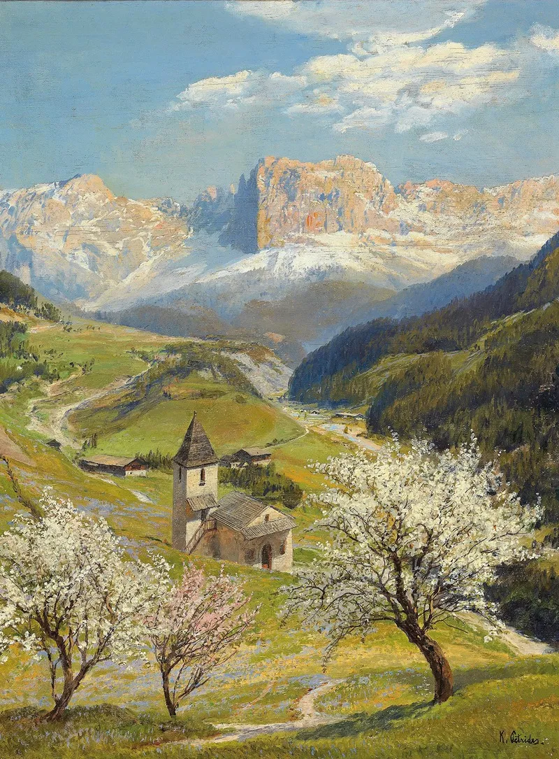 Sankt Zyprian In Tiers Mit Dem Rosengarten by Konrad Petrides - Canvas Print
