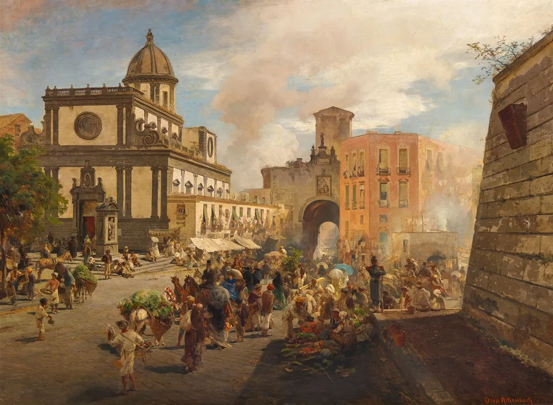 Santa Caterina A Formiello Und Porta Capuana In Neapel by Oswald Achenbach - Canvas Print