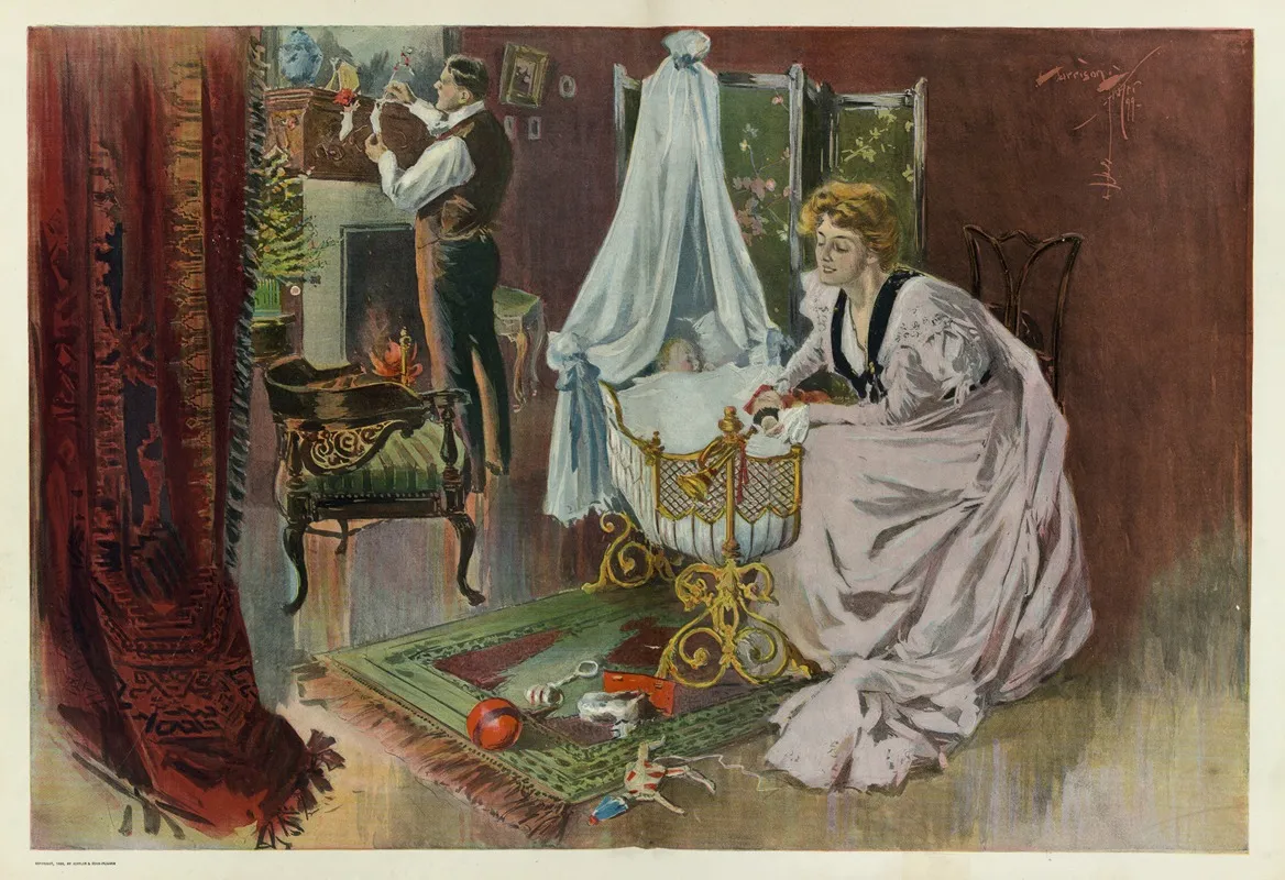 Santa Clauss First Visit by Harrison Fisher - Canvas Print