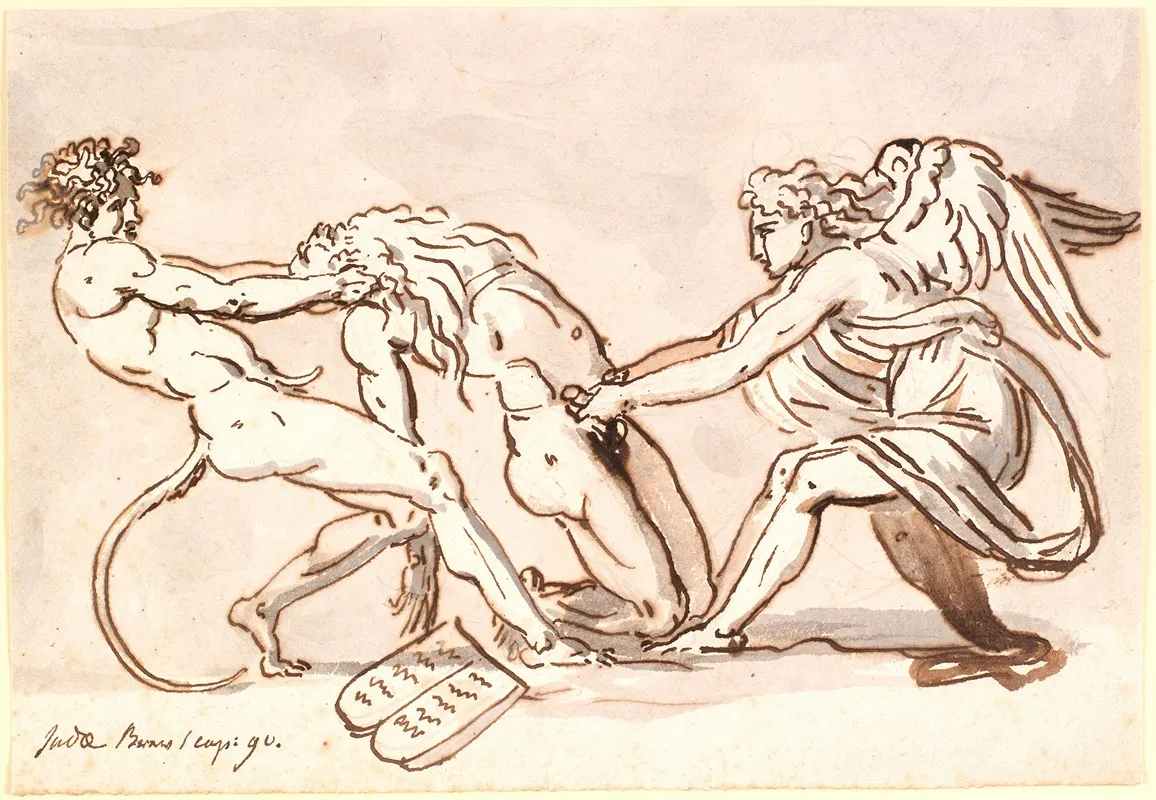 Satan Og Englen Strides Om Moses Lig by Nicolai Abildgaard - Canvas Print