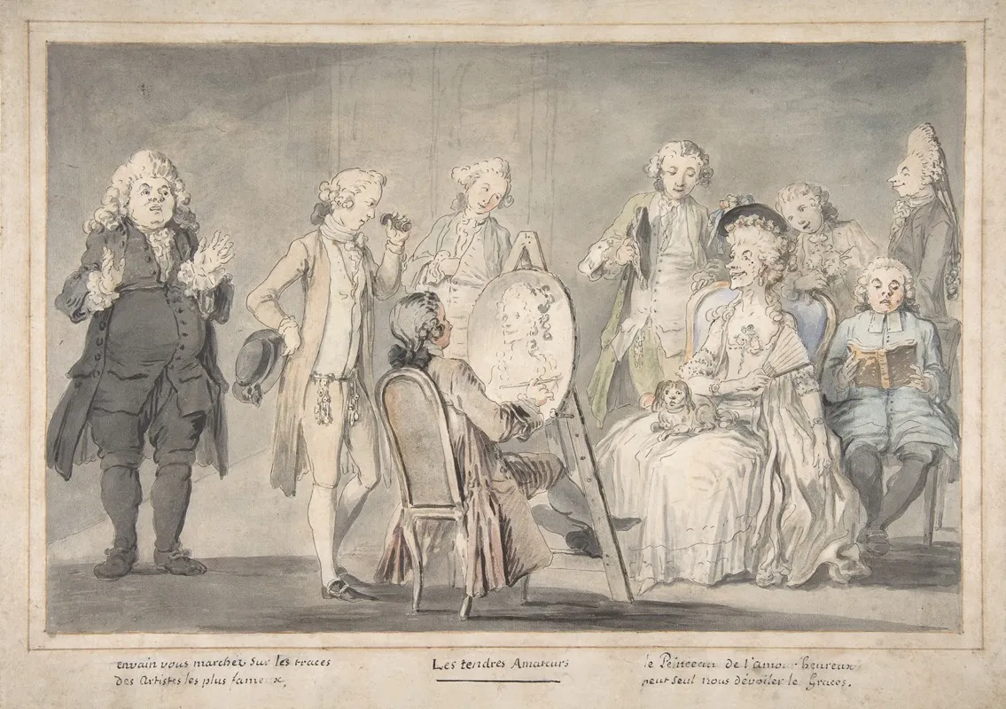 Satirical Drawing Artist Painting An Old Ladys Portrait
