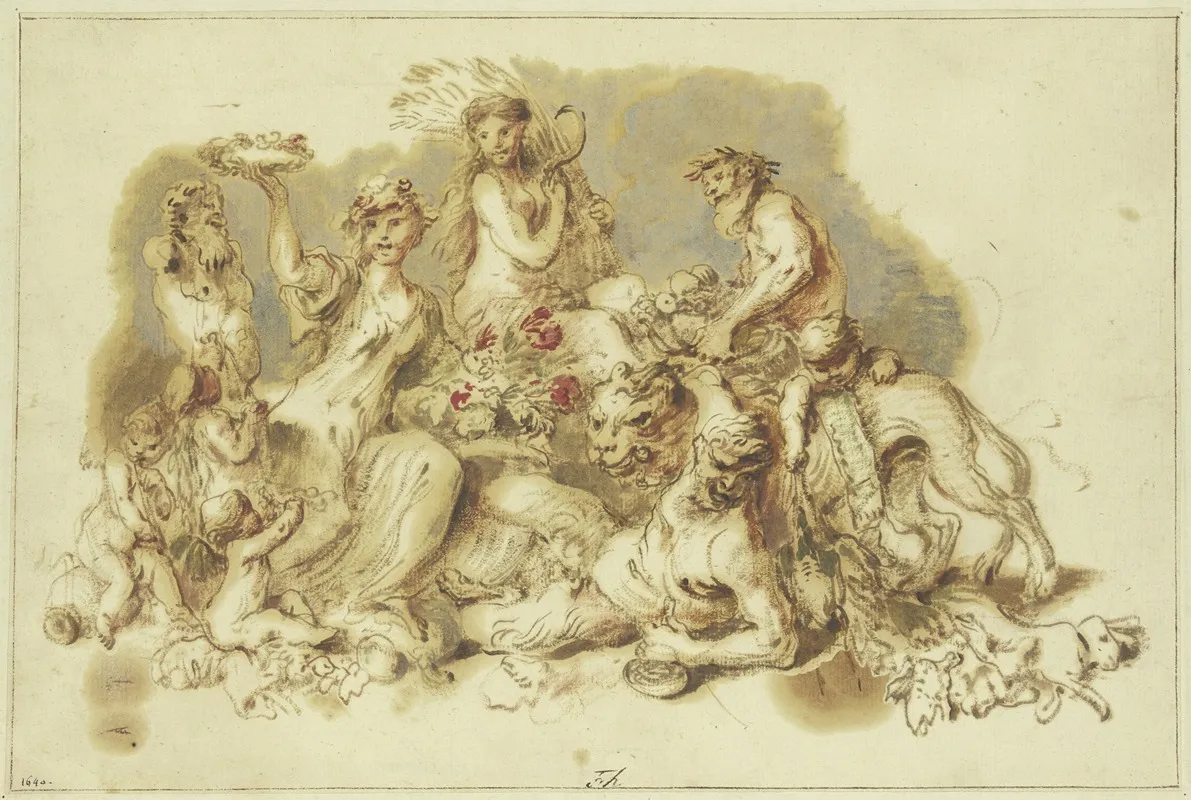 Satyrn Und Manaden An Einer Panherme by Giovanni Benedetto Castiglione - Canvas Print