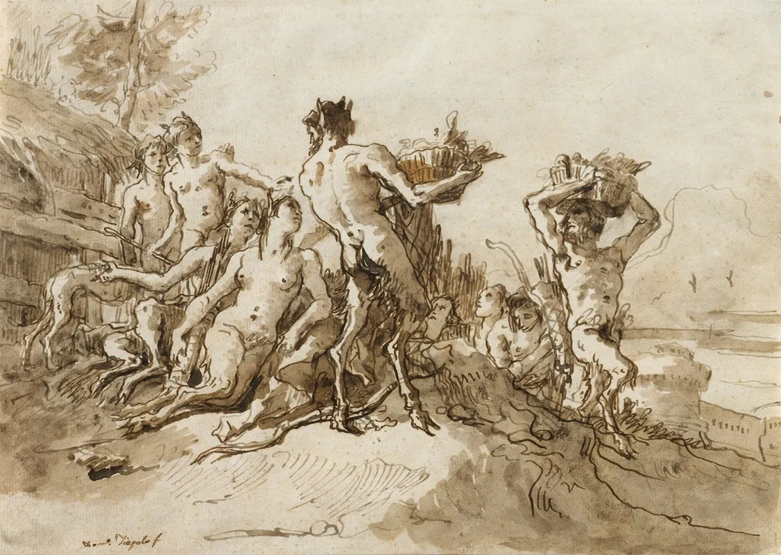 Satyrs Carrying Baskets Of Provision For Their Families