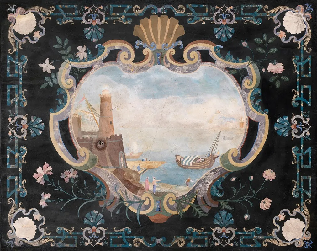 Scagliola Console Tabletop With A Seascape