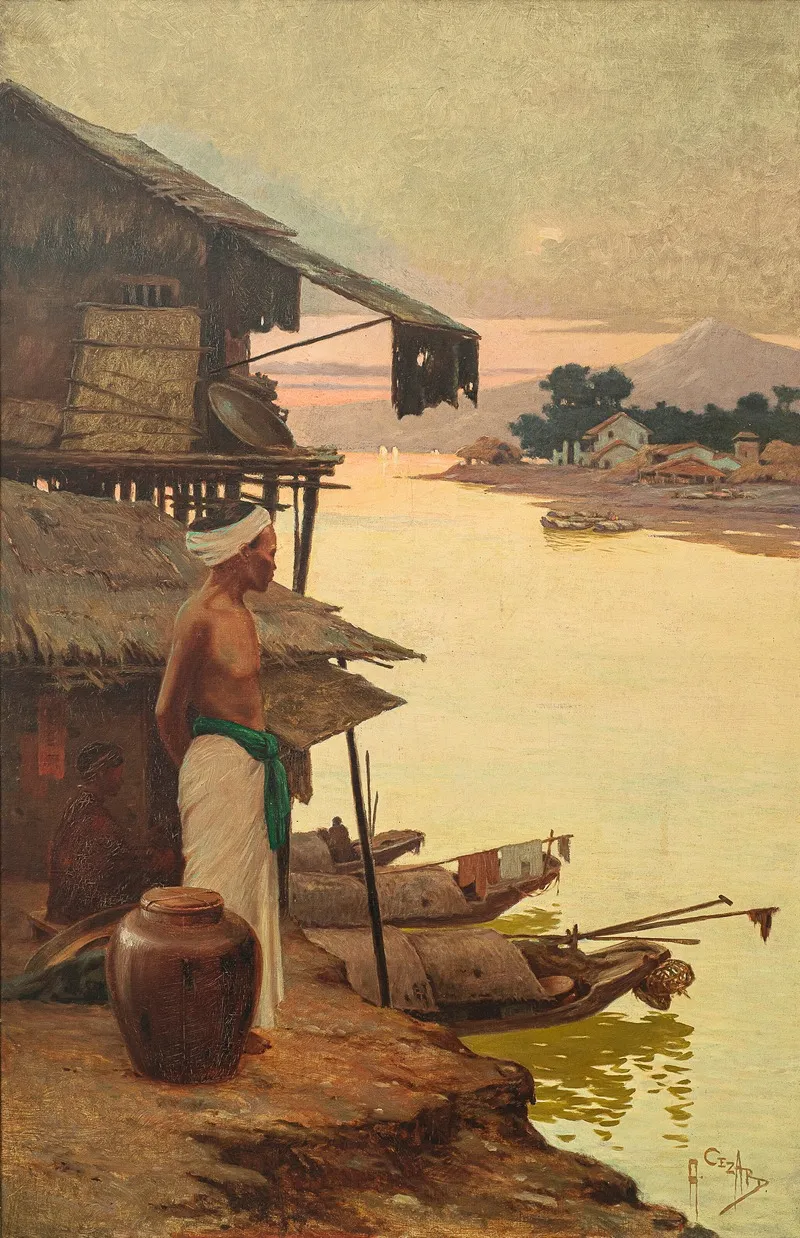 Scene Au Bord De Leau Scene At The Waters Edge by Albert Cézard - Canvas Print