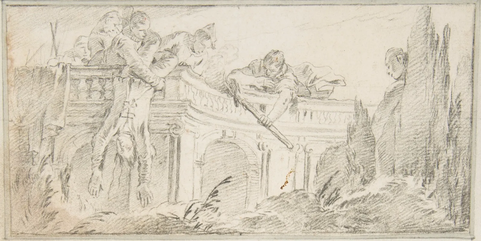 Scene Of Men Disposing Of Corpse In A Garden
