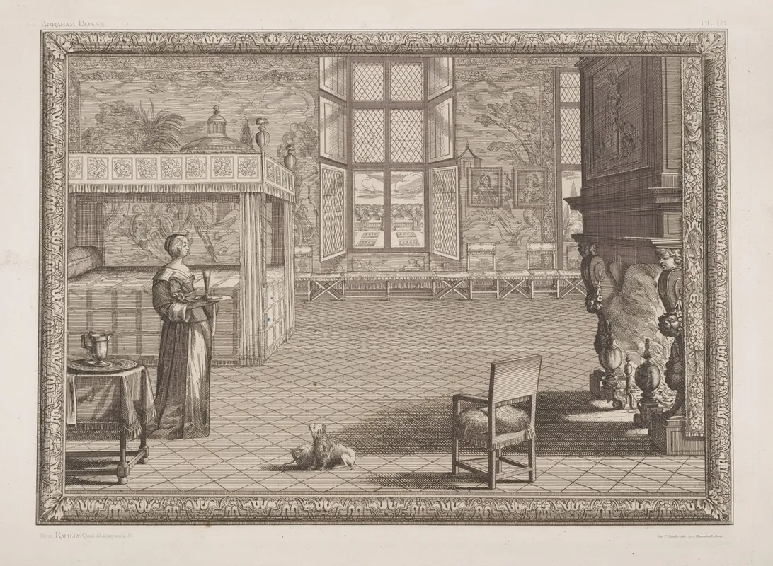 Scene Of Woman In A Bedroom Holding A Tray With A Glass by André-Charles Boulle - Canvas Print