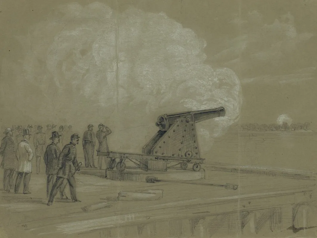 Scene On The Dock At The Rip Raps Testing The Sawyer Gun And Projectile A Shell Bursting On The Rebel Batteries At Sewells Point