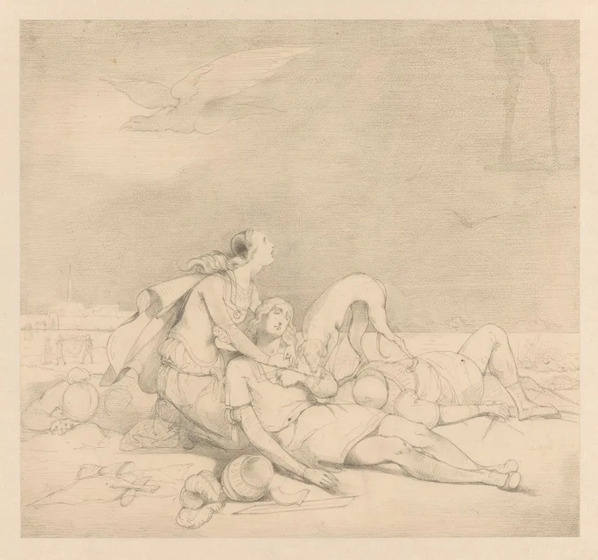 Scene Uit Een Middeleeuws Verhaal Bewening Van Een Man Door Zijn Beminde Op Het Slagveld by Alexander Hugo Bakker Korff - Canvas Print