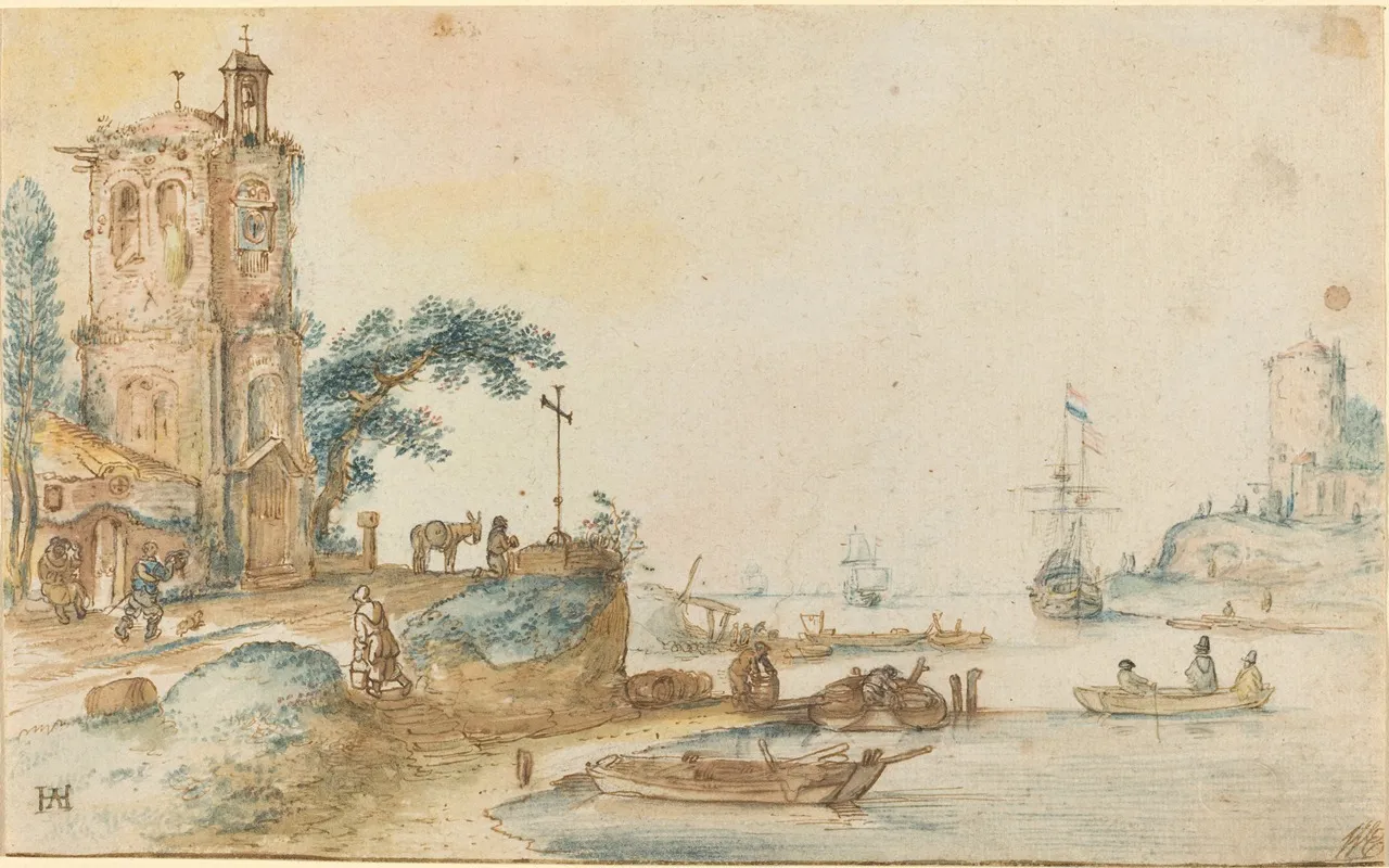 Scene With A Tower To The Left by Hendrick Avercamp - Canvas Print