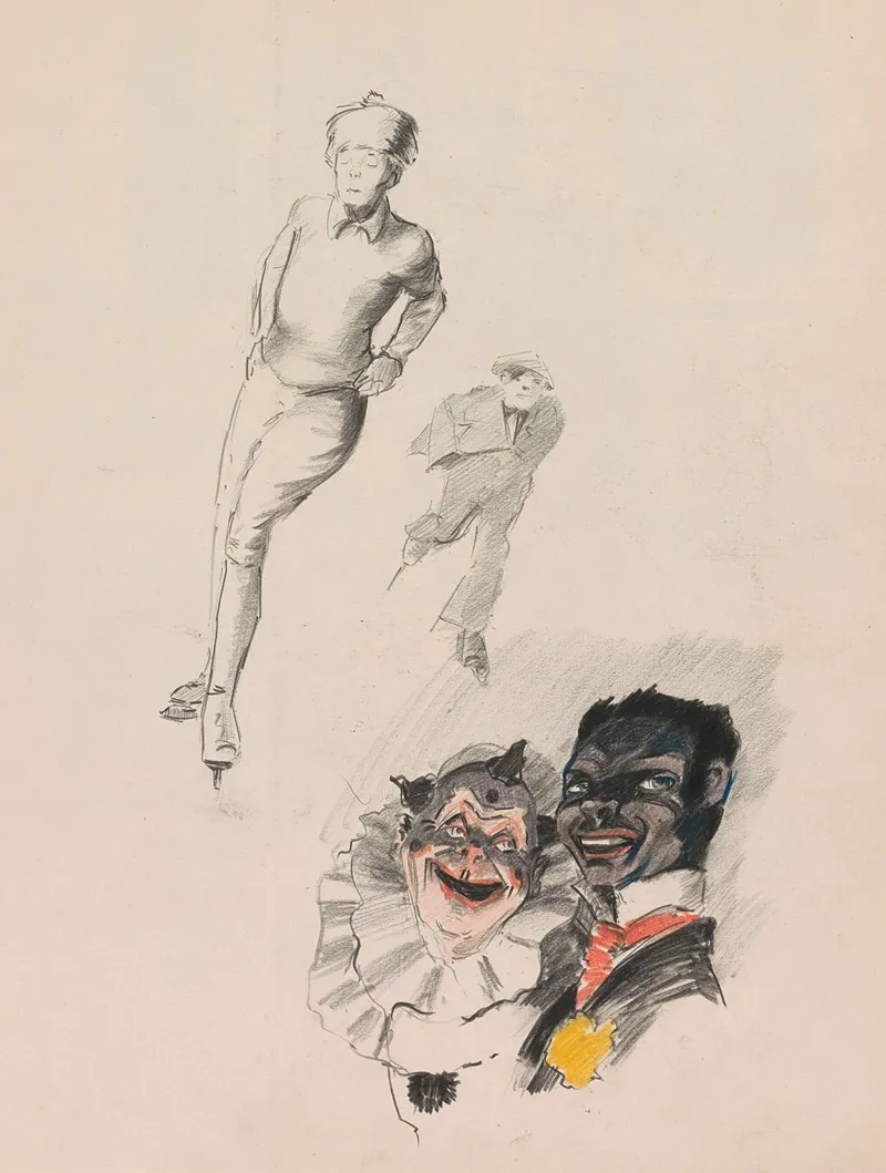 Schaatsende Man En Jongen En Twee Figuren Uit Een Commedia Dellarte by Otto Verhagen - Canvas Print
