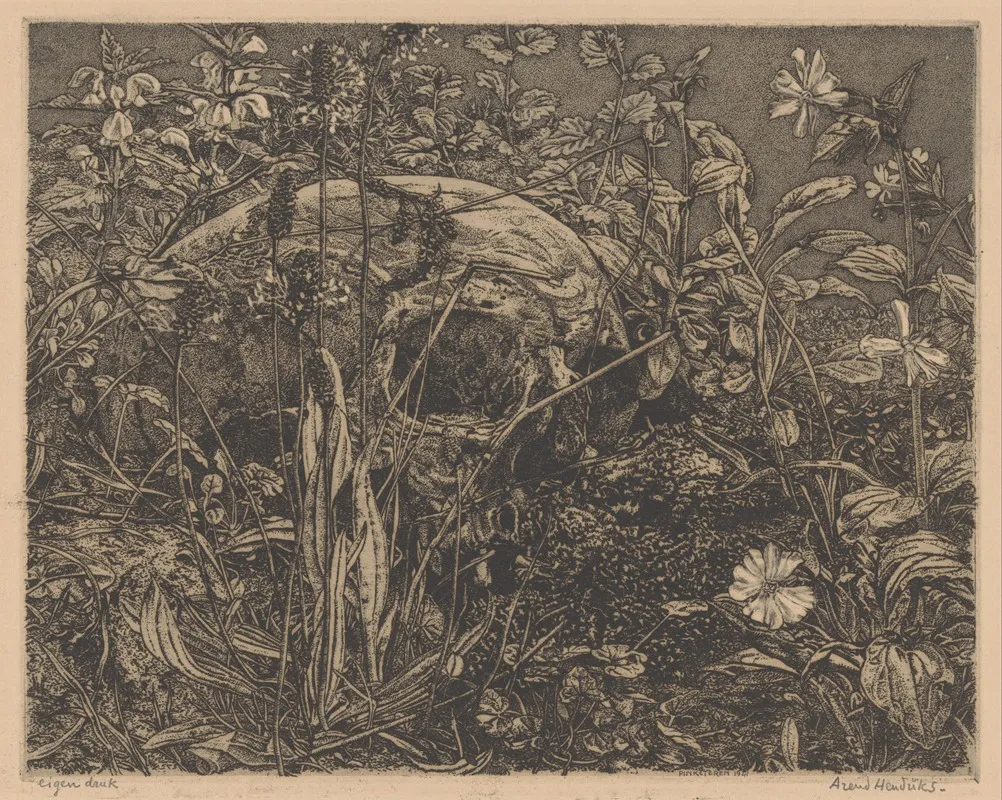 Schedel Tussen Bloemen In Een Veld by Arend Hendriks - Canvas Print