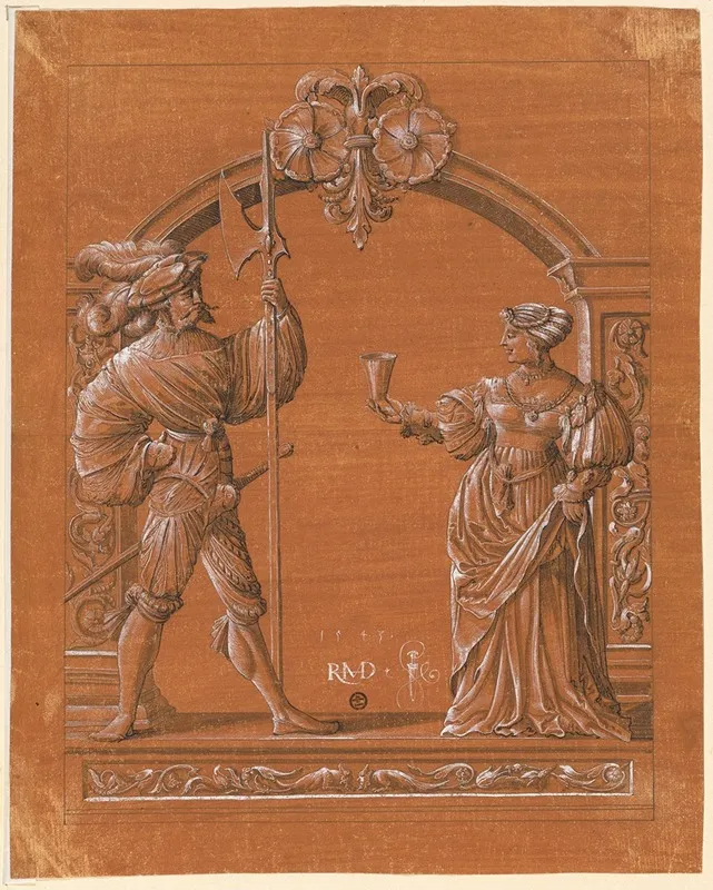 Scheibenriss Mit Frau Die Einem Landsknecht Den Willkommtrunk Reicht 2