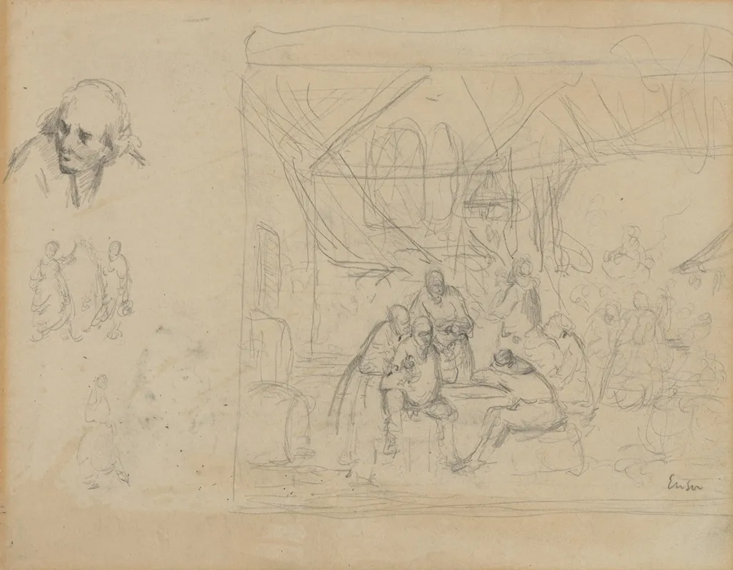 Schets Naar Oude Meester En Figuren by James Ensor - Canvas Print