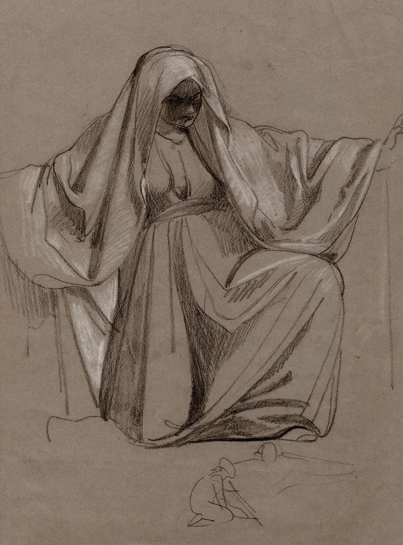 Schets Van Een Knielende Vrouw by Jan Portaels - Canvas Print