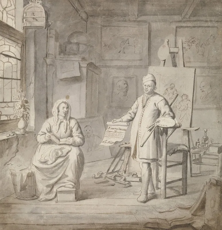 Schilder Michiel Comans En Zijn Derde Vrouw Elisabeth Van Der Mersche In Het Atelier
