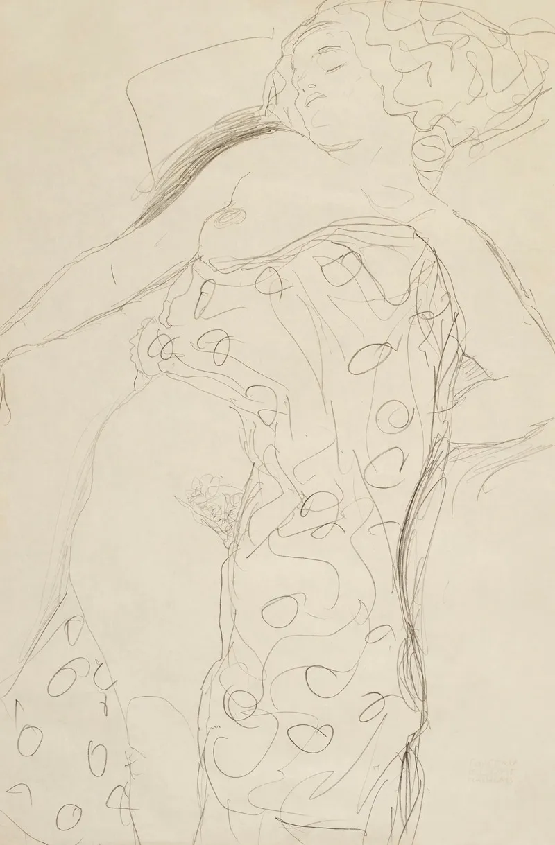 Schlafender Halbakt by Gustav Klimt - Canvas Print