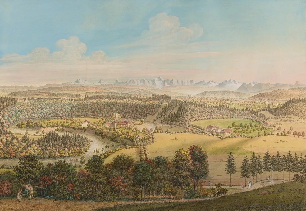 Schloss Bremgarten Und Zehndermatteli Bei Bern by Caspar Leontius Wyss - Canvas Print