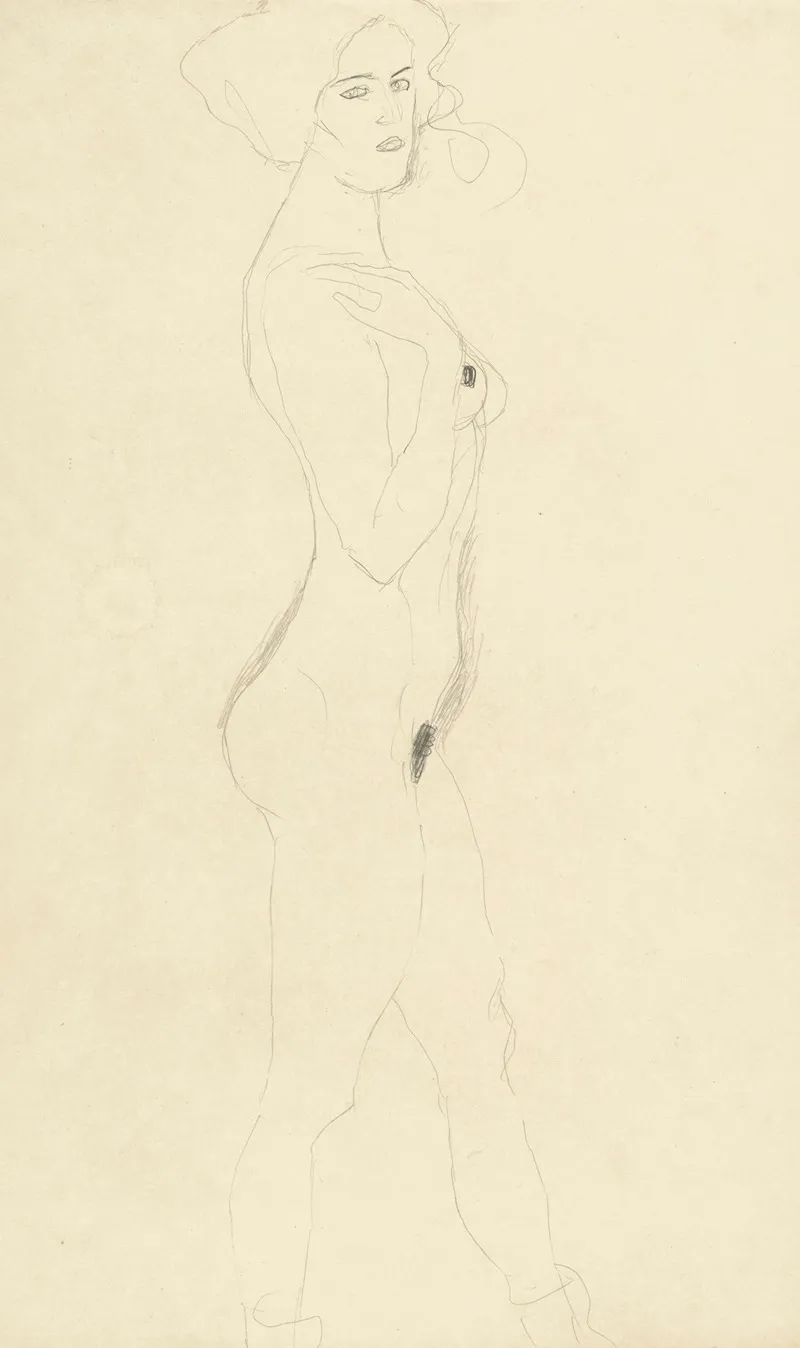 Schreitende Nach Rechts Die Rechte Hand An Der Schulter by Gustav Klimt - Canvas Print