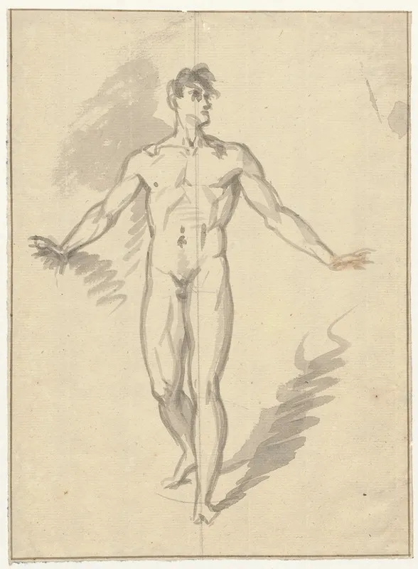 Schrijdende Naakte Man De Armen Gespreid by David Humbert de Superville - Canvas Print