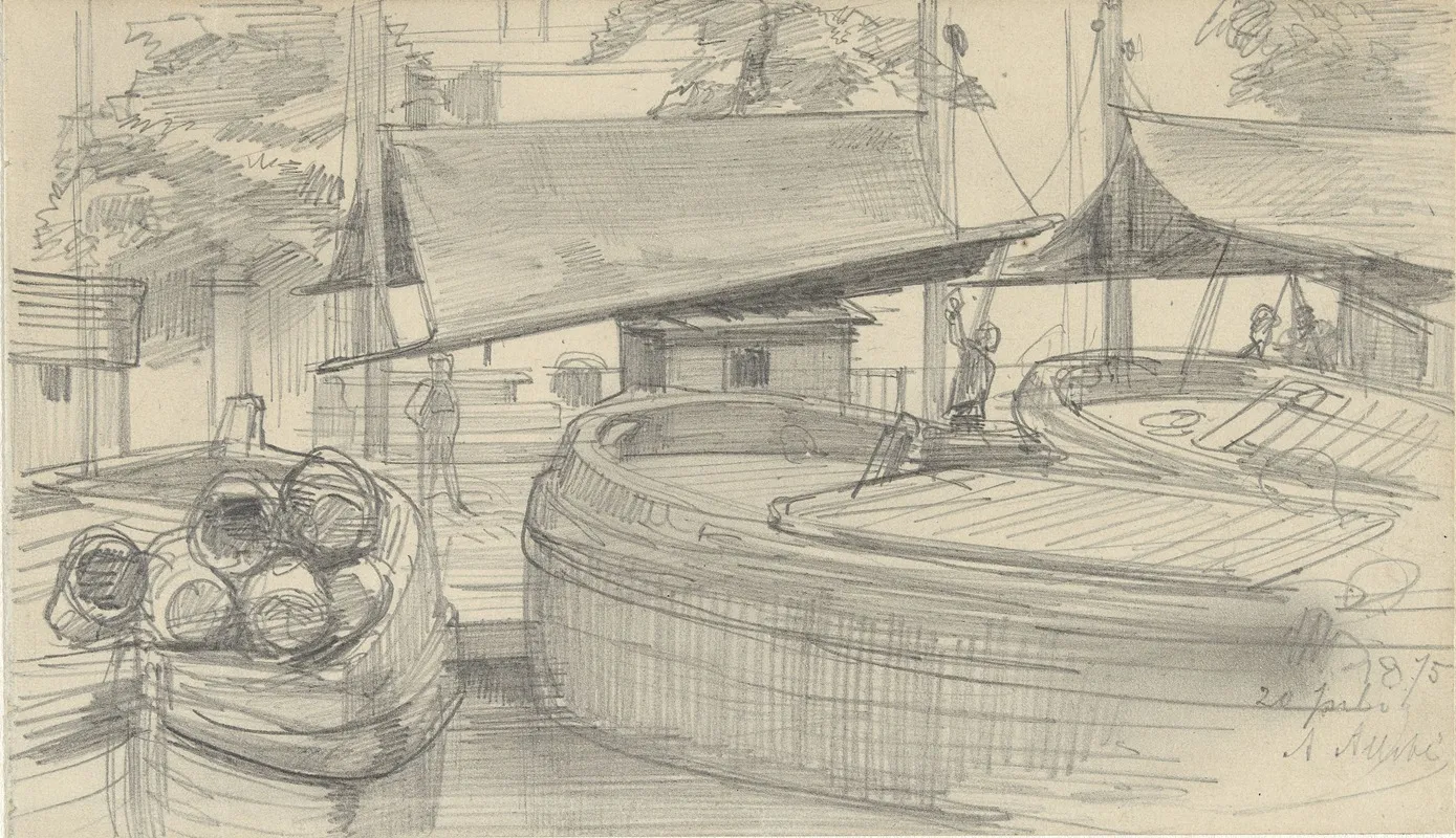 Schuiten In Een Sluis by August Allebé - Canvas Print