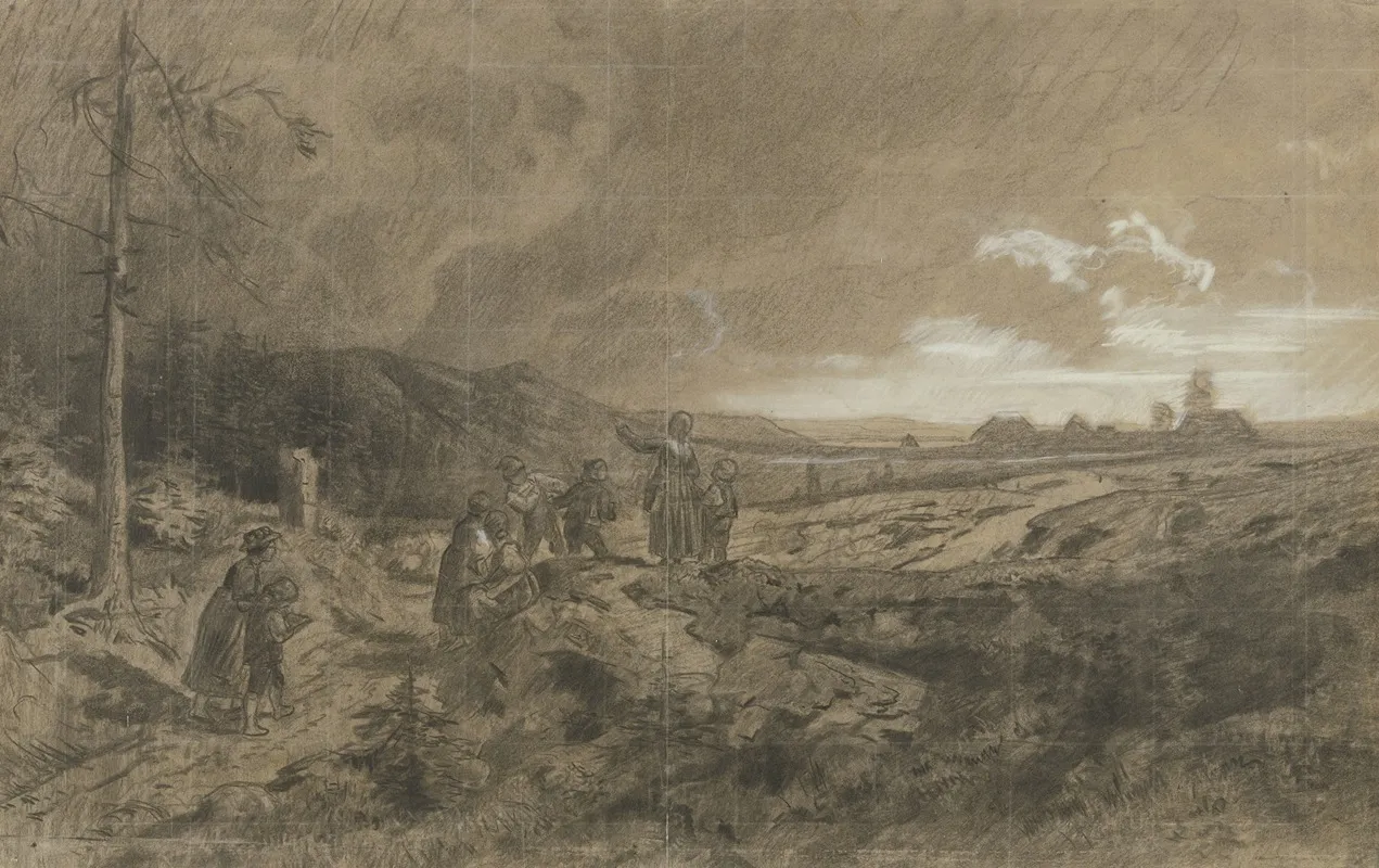 Schwarzwalder Schuljugend Bei Heraufziehendem Gewitter by Karl Friedrich Harveng - Canvas Print