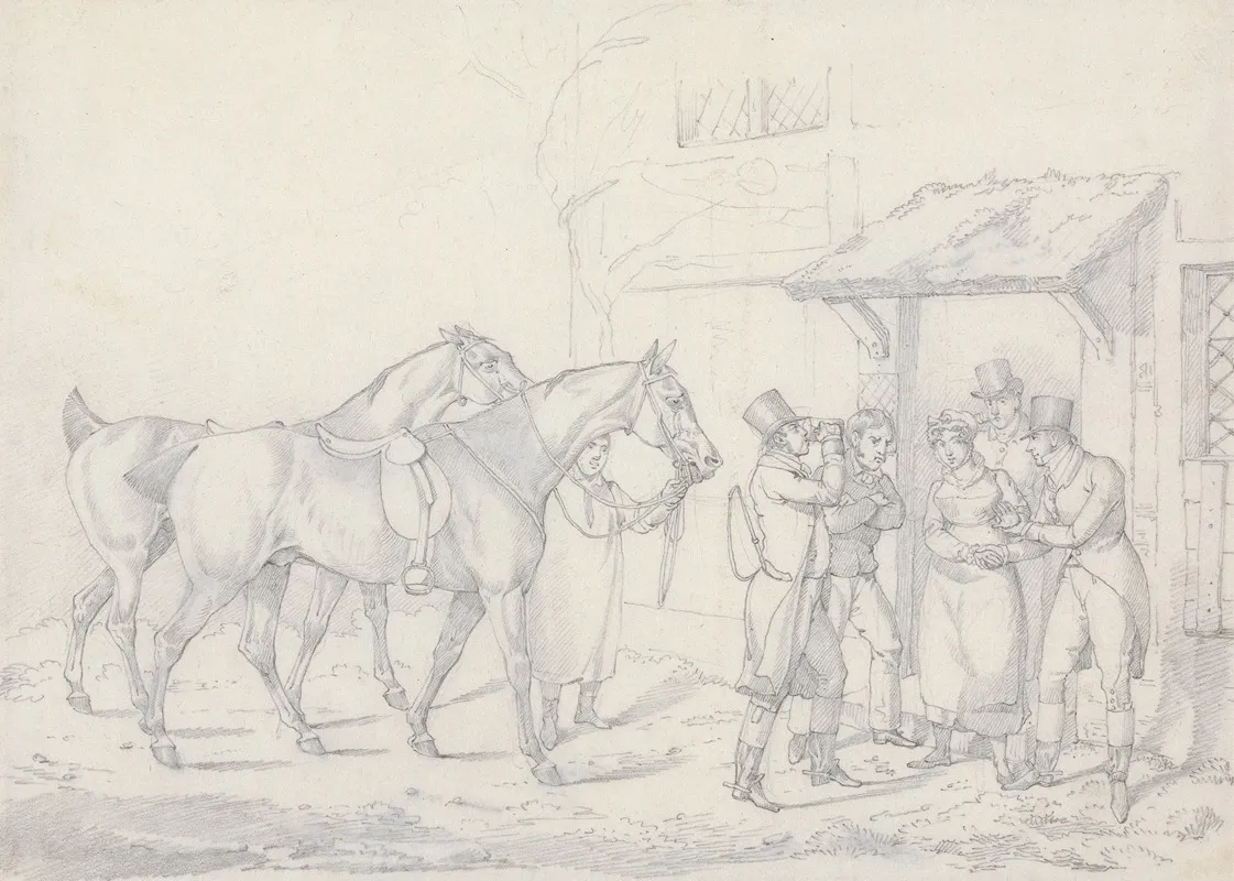 Scraps No 27 Two Dismounted Riders Drinking At An Alehouse Door
