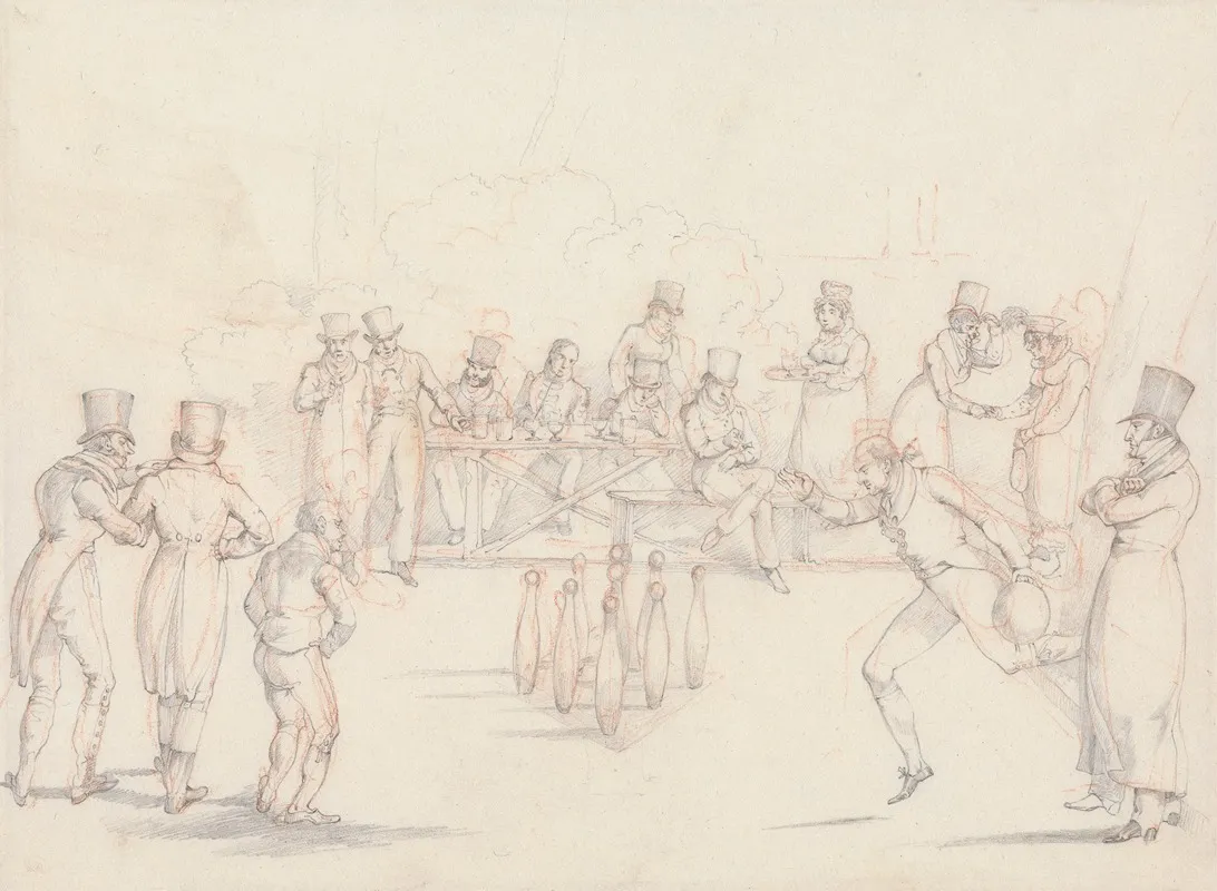 Scraps No 28 Skittle Alley With Players And Spectators