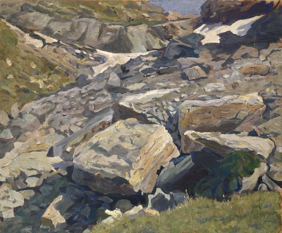 Scree With A Patch Of Snow by Ernst Schiess - Canvas Print