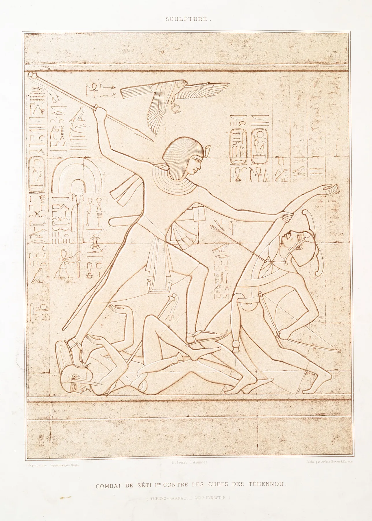 Sculpture Combat De Seti 1er Contre Les Chefs Des Tehennou Thebes Karnac Xixe Dynastie by Émile Prisse d'Avennes - Canvas Print