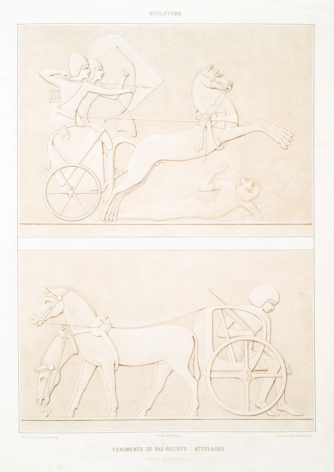 Sculpture Fragments De Bas Reliefs Attelages Thebes Xviiie Dynastie