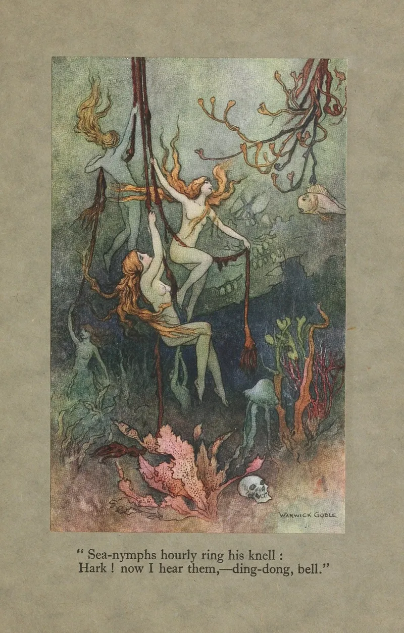 Sea Nymphs Hourly Ring His Knell Hark Now I Hear Them Ding Dong Bell by Warwick Goble - Canvas Print