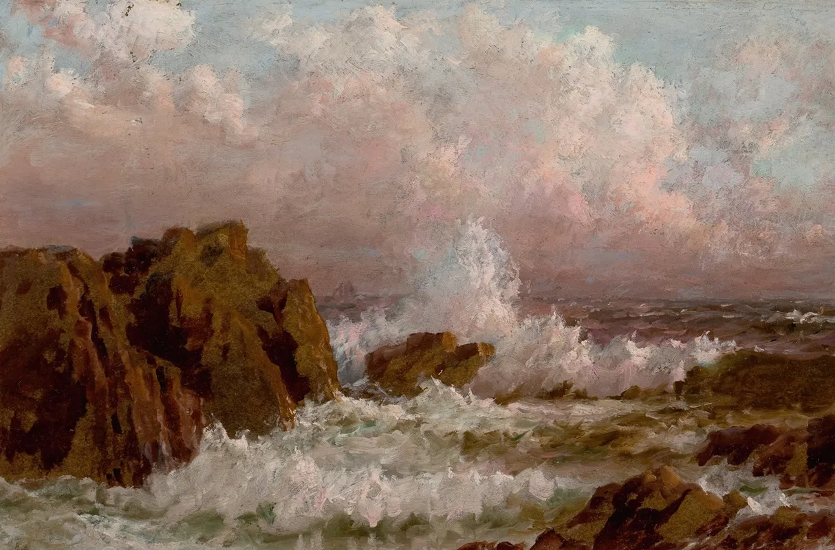 Seascape With Crashing Surf by American School - Canvas Print