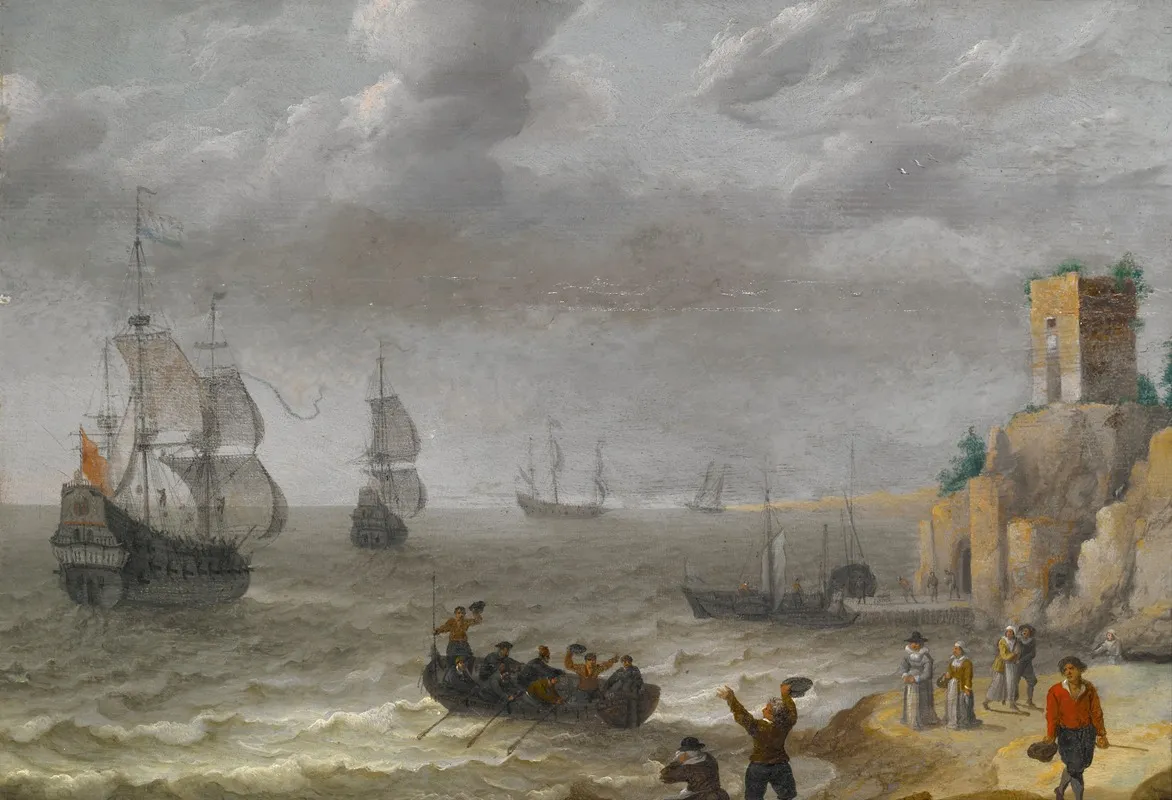 Seascape With Ruins On A Cliff by Abraham Willaerts - Canvas Print