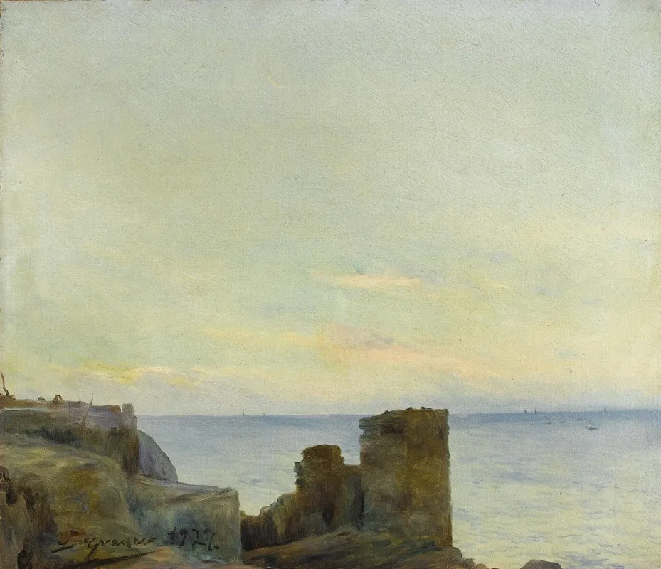 Seascape With Ruins by Luis Graner i Arrufi - Canvas Print