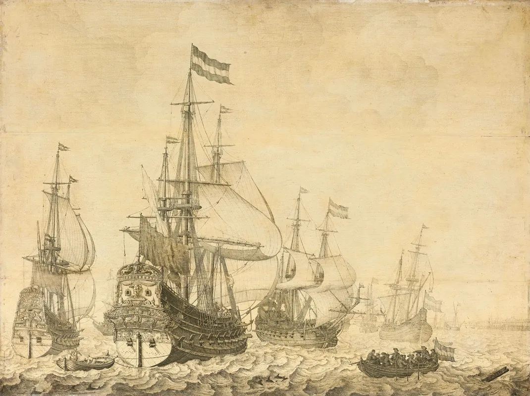 Seascape With The Dutch Men Of War Including The Drenthe And The Prince Frederick Henry by Willem van de Velde the Elder - Canvas Print