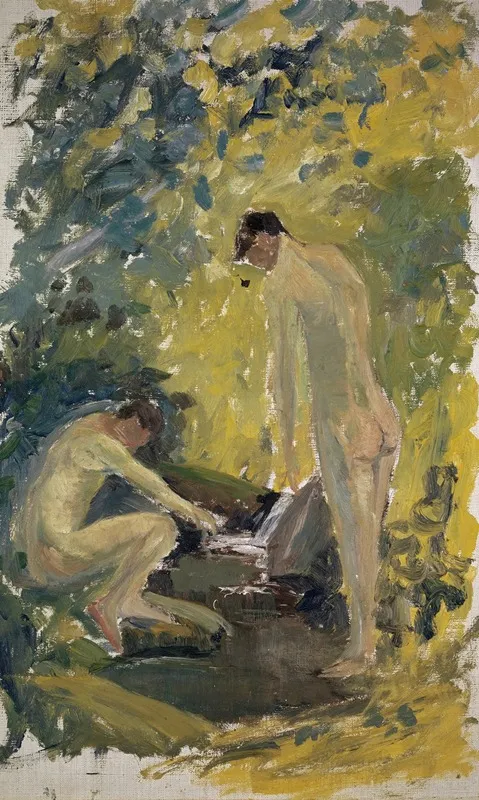 Seated Boy With Strawhat At The Beach Study
