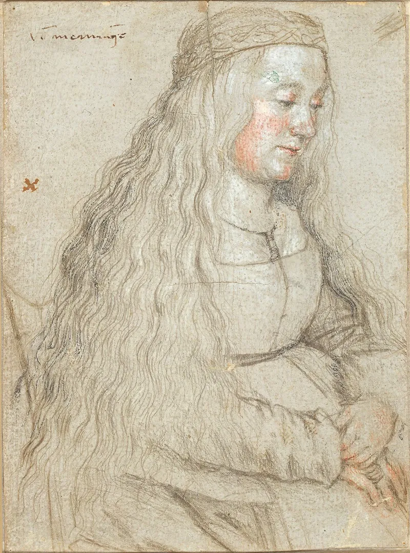 Seated Bride With Flowing Hair And Headband