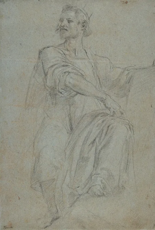 Seated Crowned Male Figure Holding A Book Or Scroll