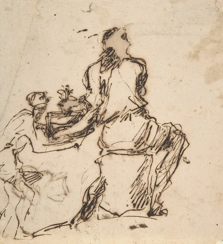 Seated Figure Receiving An Object Presented By A Smaller Figure by Domenico Gargiulo - Canvas Print