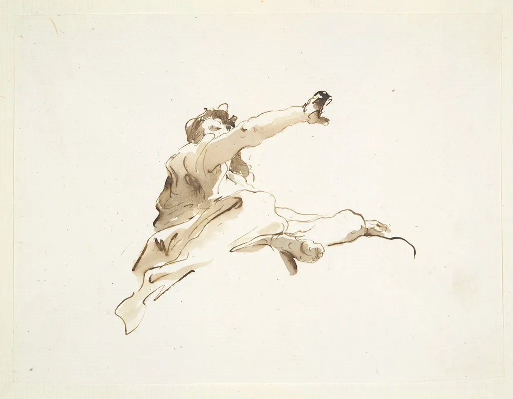 Seated Figure With Head Turned To The Left And Right Arm Raised Seen From Below