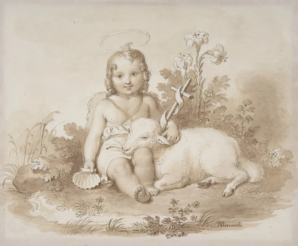 Seated John The Baptist With A Lamb In A Landscape