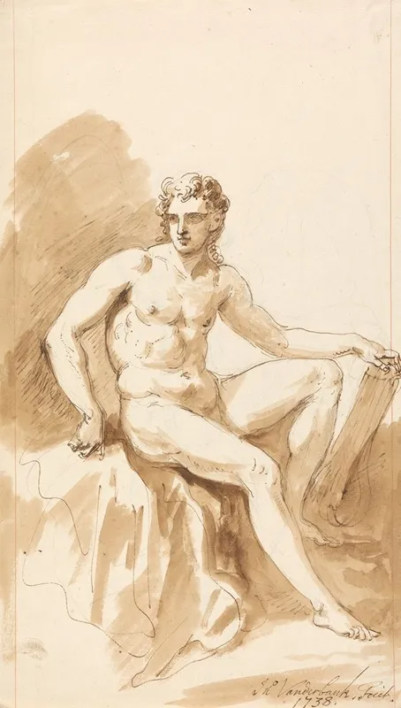 Seated Male Nude 17 by John Vanderbank - Canvas Print